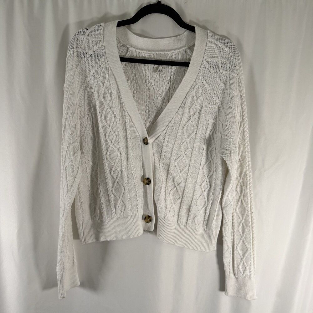 Joie Cardigan Women's Medium White Knit Button Up V-Neck Long Sleeve